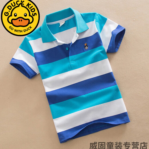 G.duck儿童男童棉质条纹短袖polo衫T恤0-15岁童装2024新款翻领小中大童 7029红白 170 4码=90cm