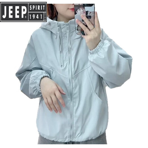 JEEP SPIRIT蓝色双拉链冲锋衣外套女2025春季新款小个子宽松休闲短款夹克 浅蓝色 【原版】 M 建议90-118斤