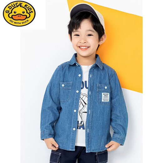 G.DUCKKIDS男童牛仔衬衫纯棉春季新款儿童翻领衬衣洋气韩版宝宝外套春秋9929 格纹深色 （不加绒） 150cm