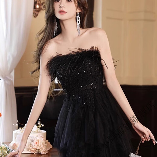 Thé xiao une robe de soirée noire 2025 Nouveau style femelle banquet dames robe niche jour adulte cadeau photo principale m