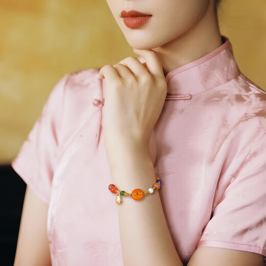 Yueyin Baichuan Beeswax Bracelet Women's Multi-treasure Round Beads Buddha Beads Single Circle Wood Decoration Bracelet Single Circle 6mm