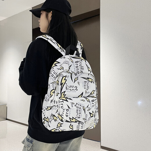 Schoolbag female ins style Korean version Harajuku large capacity graffiti junior high school student backpack college student high school student backpack white
