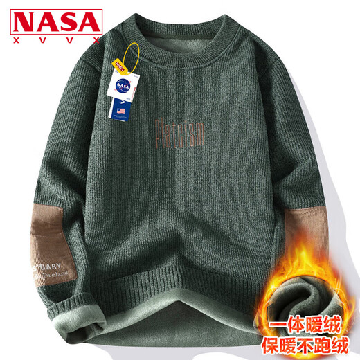 
NASA XVVX official joint brand integrated velvet round neck sweater for boys in autumn and winter plus velvet thickened warm trendy knitted base shirt for men 829 meters white XL 120-130Jin [Jin equals 0.5 kg] can be worn