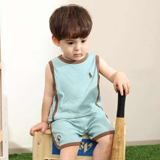 
LUSON Little O dad baby boy baby sleeveless vest set summer 2025 new blue baby thin sports suit