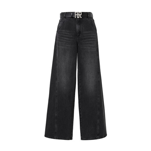 
Ainos Essi [same style in the mall] 2025 autumn new product versatile cotton loose retro jeans and pants for women 40713245 black gray M