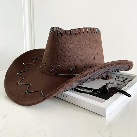 Quchen Western Cowboy Hat Prairie Hat Cowboy Hat Retro Cowboy Hat Desert Hat Cowboy Hat Men's Xinjiang Hat Brown Cowboy Hat Light and breathable, large brim sunshade
