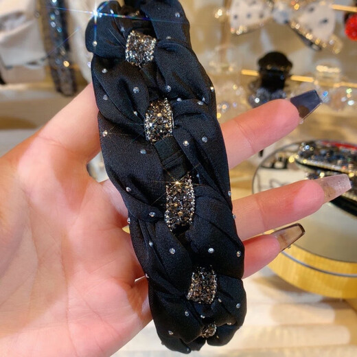 2024 new style high skull black toothed headband for women diamond wide edge braid versatile internet celebrity hair accessories headband new high-definition-drill black