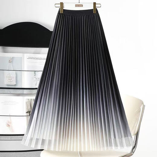 Color de falda negro Color Mesh Pleated Falda Spring y Summer Nuevo Slim A-Line Slim Skirt Longitud Media Longitud 1365 Black L Recomendado [115-125Jin [Jin equivale a 0.5 kg]]]