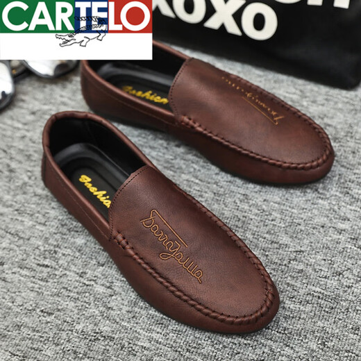 Cartelo Summer New Herren -Slipper 2025 Fahren lässige Lederschuhe weiche Sohle Herren trendige Straßenschuhe Internet Promi Schuhe D838 Black 39