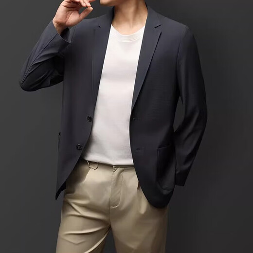 EGW国际奢侈品牌防夹克男夏季免烫抗皱垂坠感薄款休闲商务西服外套 黑色 L