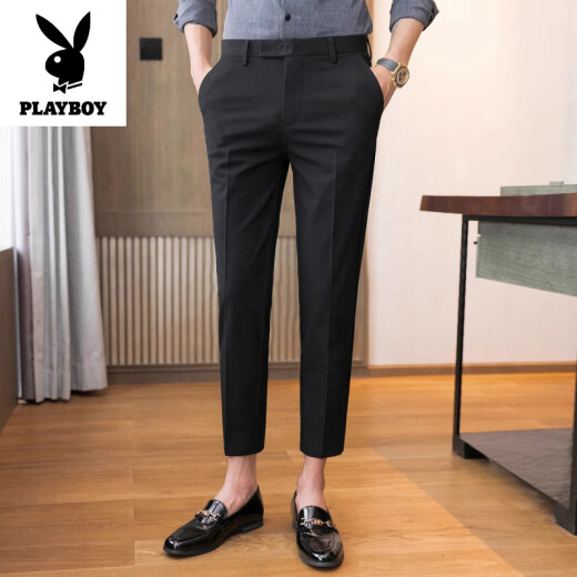 花花公子（PLAYBOY）高端品牌夏季休闲裤男士修身商务小西裤潮流薄款垂感九分裤子男裤 K723中灰 加绒 36