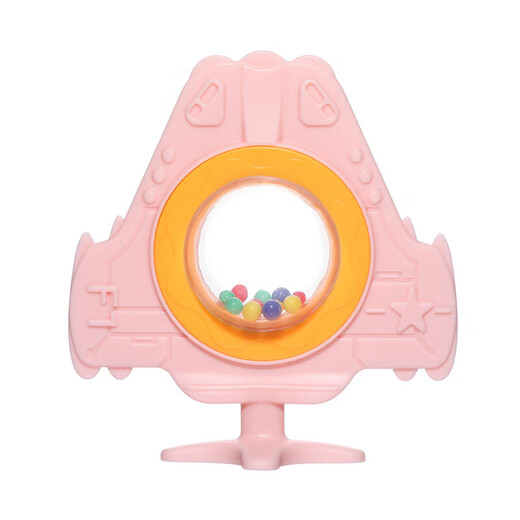 Baby bite molar stick, infant silicone teether, molar teeth fixator, rattle teether, airplane bell teether, airplane-rattle teether pink + PP chain to prevent falling off