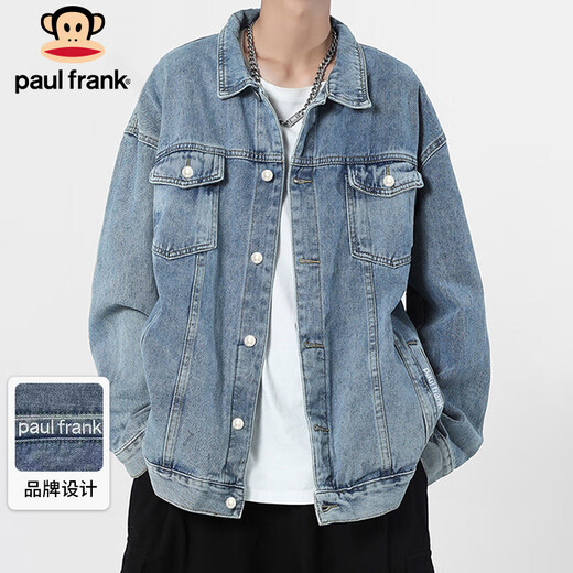Paul Frank Jacket Men's Denim Clothes Autumn Loose Workwear Jacket Men's Trendy Retro Top Light Blue XL
