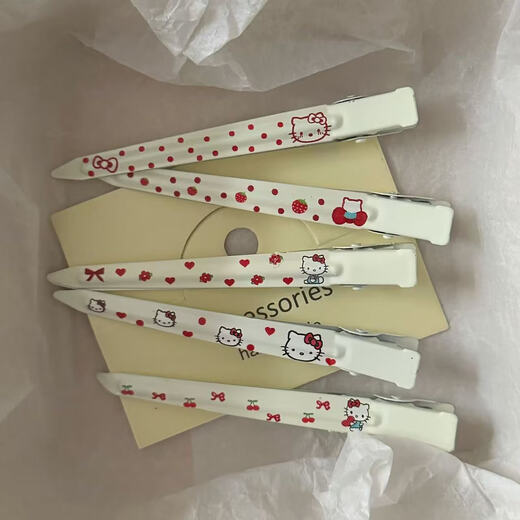 Dai Yan hellokitty hair clip cute kt cat makeup broken hair clip bangs duckbill clip hair accessories side clip cat hair clip cherry KT big duck clip main picture 5-piece set