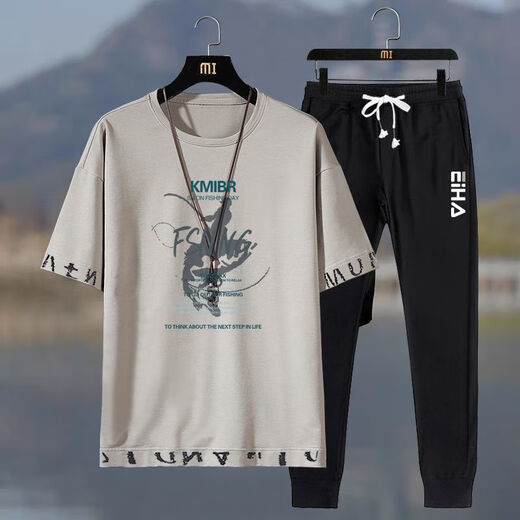 
Caiqiao Men's Set Summer 2025 New Men's Set T-Shirt Short Sleeve Summer Loose Casual Sports Breathable Set Black FSLING Fishing (Top + Pants) 6630 M Proposal 100-120Jin [Jin equals 0.5 kg]