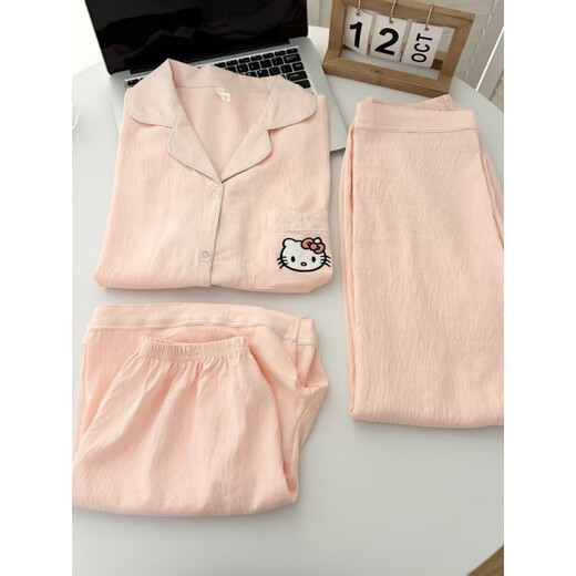 Catman Miiow2025 Nouveau modèle Pajamas pour femmes de cette année en été, les manches courtes minces de coton yunduo cotton peuvent être portées sur le jeu à trois pièces extérieur 9922 # Yunduo Cotton trois pièces M [3 fois plus soft que le tissu ordinaire]
