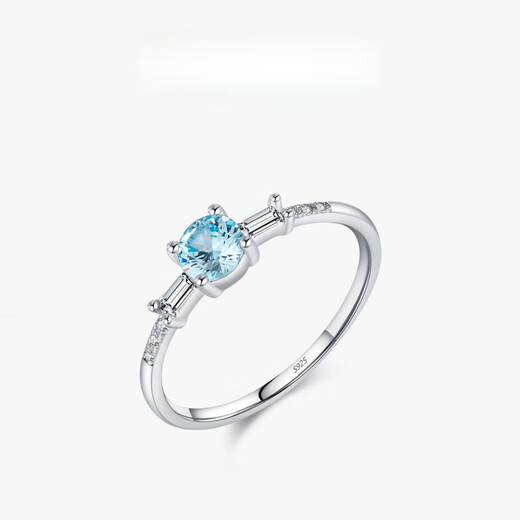 Fat Donglai's same style aquamarine ring S925 sterling silver light luxury light sea blue diamond ring women's niche design light sea blue ring US size 7 (54mm)