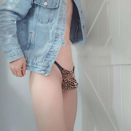 
Large size leopard print men's bag egg-packed underwear sexy thong tight low waist T-trousers one-line pants underwear orange M