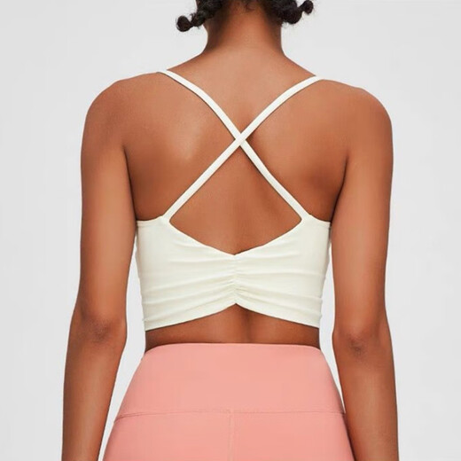 Yoga Pilates sports bra push-up yoga vest style with chest pad fitness suspender top women's bra off-white M