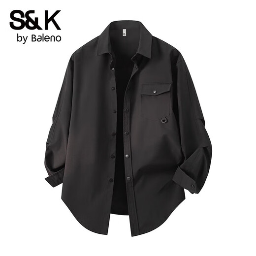 Baleno S&K black long-sleeved shirt men's spring and autumn new loose Japanese lapel shirt casual handsome jacket black regular XL