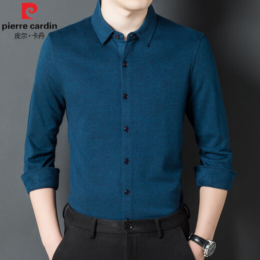 Pier Cardin Shirtmere Pure cachemire pur de gamme pour hommes manches longues automne chaudes et hiver Nouvelle affaires Cascairement d'âge moyen de cachemire épaissis de cachemire épaissis de gris foncé 826 chemise de cachemire verticale 165 / m suggère 95jin [Jin équivaut à 0,5 kg] / 120jin [Jin équivaut à 0,5 kg]