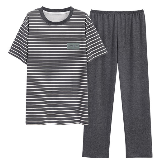 山头林村睡衣男夏季加大码短袖长裤胖子家居服宽松220斤250斤300斤 ALS9911#短袖长裤 L 【建议100-130斤体重】