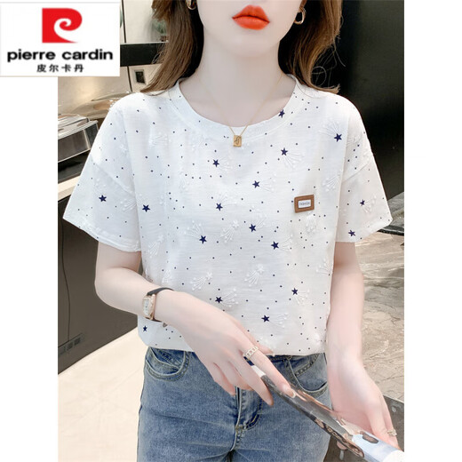 皮尔卡丹（pierre cardin）纯棉印花t恤女短袖夏装2025年新款宽松印花设计感百搭体恤上衣潮 广州十三行5009#紫色版 S 适合80-99斤
