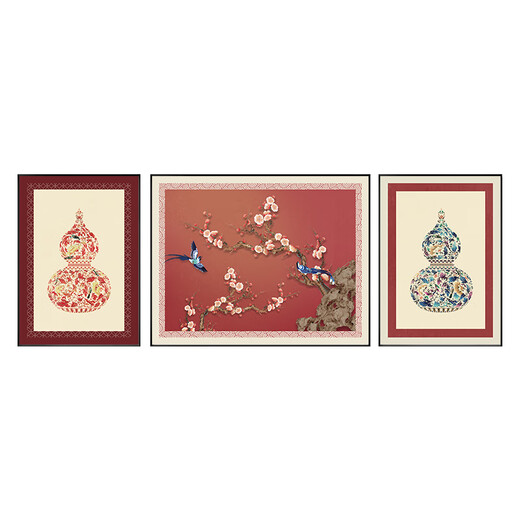 MOJY Hall sofa with paintings new Chinese style and eyebrows living room decoration paintings new Chinese style atmospheric sofa background wall hanging F Happy on the branches set of three pictures on both sides 70*90 in the middle 90*12044