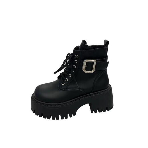 Holzspecker Britisch-Stil dicker Absatz dicker Sohle kleiner Kinder 2025 Neue Herbst- und Wintergrößenverbesserung kurze Stiefel Motorradstiefel braun 37