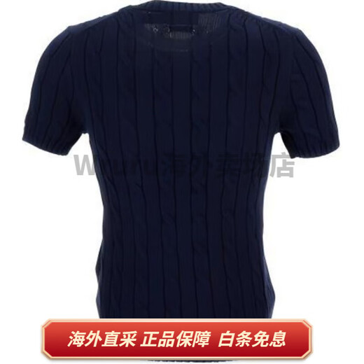 保罗拉夫劳伦（Polo Ralph Lauren）纯色圆领徽章短袖毛衣 女款 深蓝色 深蓝色 S