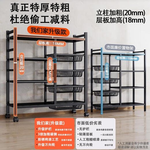 Sanqihu kitchen vegetable storage rack floor-standing multi-layer storage pot rack household microwave oven multi-function cabinet storage shelf high-quality bold-60*32*1342 net blue +3