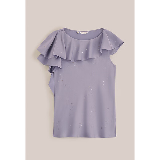 OBBLIGATO Olegato summer U-neck ruffled hand-beaded suit top light purple top S