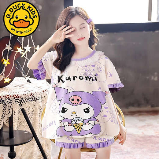 G.duckkids pijamas de pijama de manga corta algodón delgano delgada de tamaño mediano niña linda caricatura redonda de ropa para niños juego de ropa para niños lml6621 kuromi 140 [niños chinos] 14 tamaño (recomendado 130-140