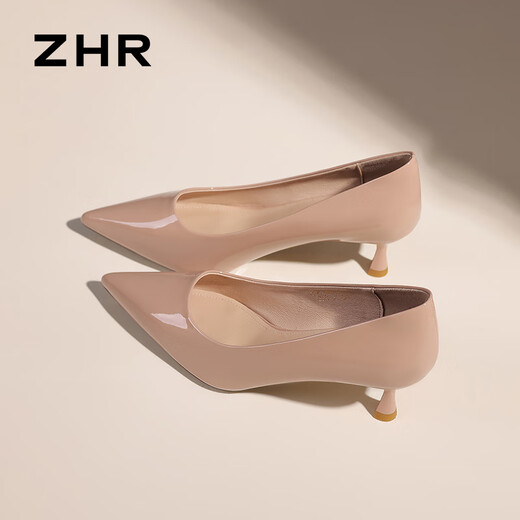 
ZHR nude high heels women's new pointed toe slim heels women's shoes French style commuting shoes BQ117G nude pink 37