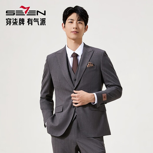 
Seven Brand [Retro Stripe Three-Piece Suit] Men's Suit Color Spinning Garment Business Gentleman Set Chocolate 44 (B44)