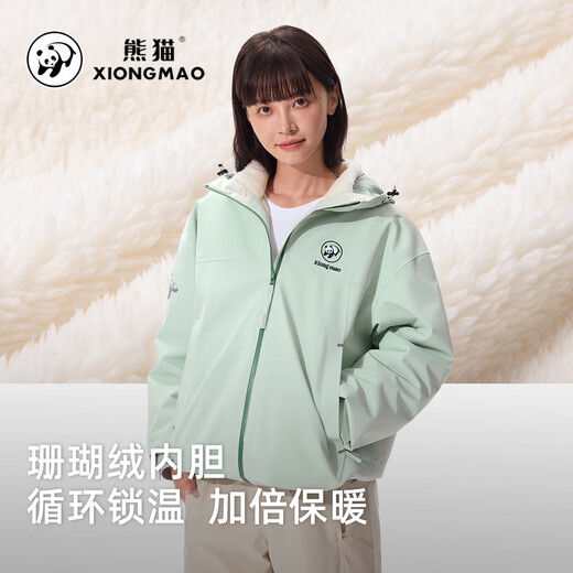 熊猫新款三合一防护珊瑚绒冲锋衣男女防风防雨保温徒步登山外套B231 蓝音紫，男女同款 L