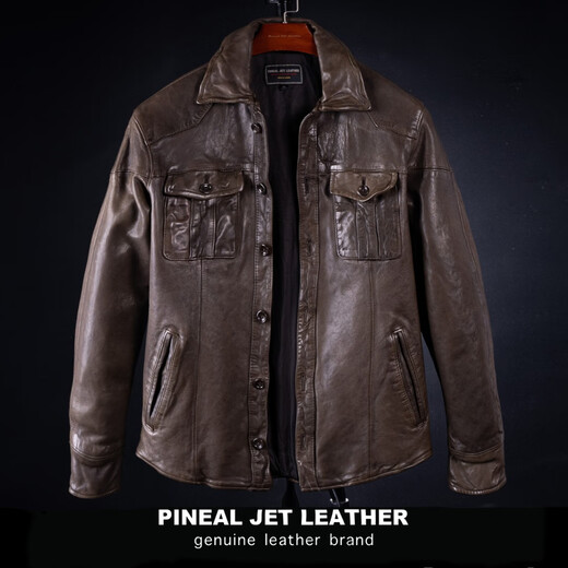 PJL men's classic all-match classic shirt short lapel retro motorcycle lapel shirt leather jacket black 2XL (175Jin Jin is equal to less than 0.5kg)