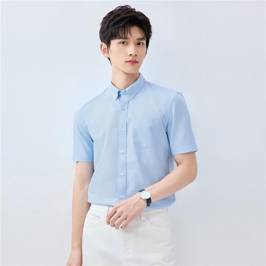 Giordano Anti-Wrinkle Protective Men Men Pure Cotton Business Formal Wear Одиночный карманный рубашка с короткими рукавами Men 01045459