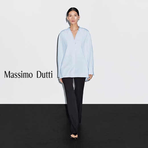 Massimo Dutti discount upgrade 2026 women's French minimalist smart commuting style stand collar long-sleeved shirt 05164764 light blue XS (165/84A)