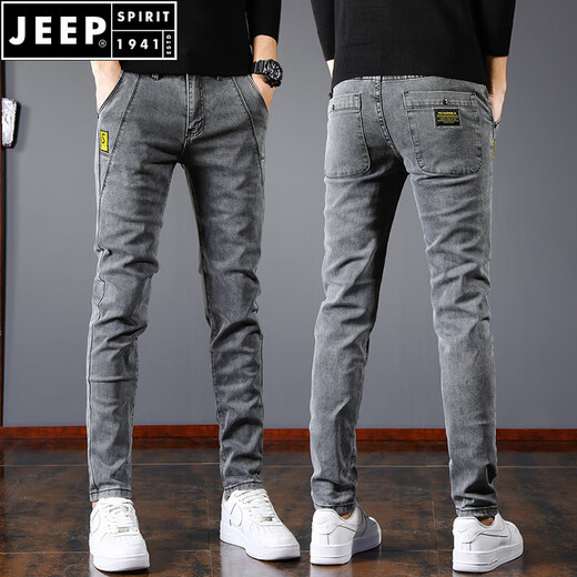 Jeep Spirit2025 Neue Jeans Männer schlanke kleine Füße sommerliche Herrenhosen Sommer dünne Hose mit geraden Beinen Herrenhosen SSNZ-6636 Grau [Frühlings- und Herbststil ohne Samt] 32
