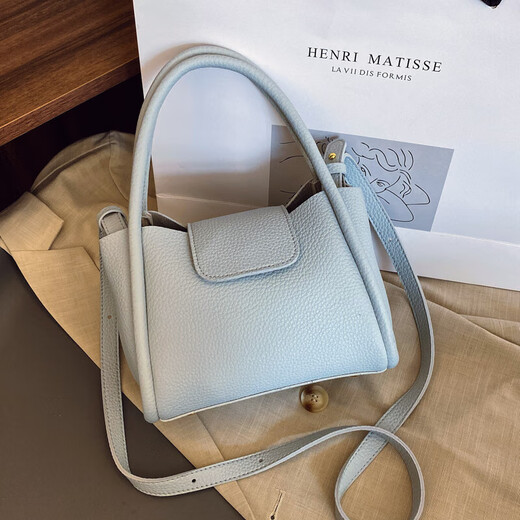 Mode Leder Eimer-Tasche One-Shoulder Handheld Crossbody Tasche große Kapazität Casual Crossbody Bag Blau