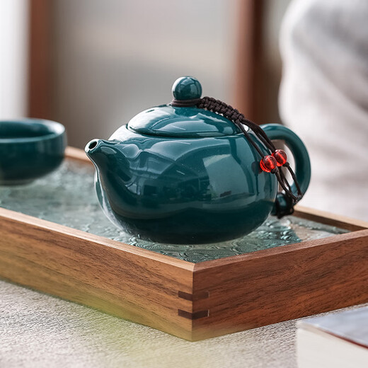 Bai Qixin tea set gift set can be customized as a souvenir. The company sends customers Kung Fu teapot, national trend ceramic teacup, Xi Tzu teapot, national trend tea set gift box set, dark green