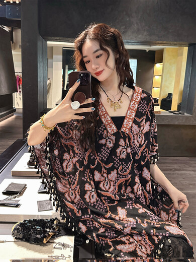 Sanji Black Flower Saya Tassel Blouse High Density Thousand Needle Embroidery Women 2025 New Style Unique Super Beautiful Black Pink S