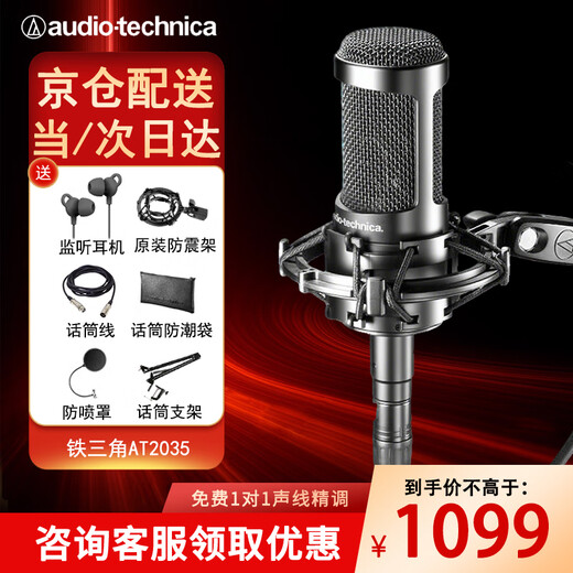 Audio-Technica AT2035 condenser microphone recording studio equipment set professional recording audio novel recording anchor live broadcast complete set of computer karaoke external sound card mobile phone microphone AT2035 black microphone cantilever bracket model free fine-tuning 3 effects