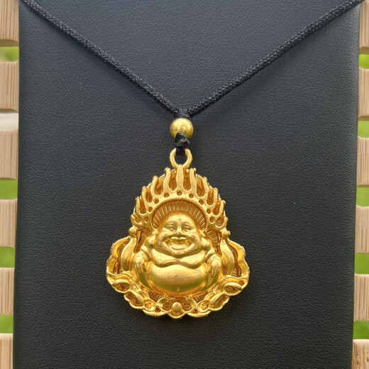 Qian Sheng Yuan Lao Phoenix 999 South Africa Sikkim Flame Guanyin Pendant Imitation 18K Gold Men and Women Model Guan Gong Necklace Pendant Long-lasting Flame Maitreya Buddha Pendant Free Black Lao Fengxiang Quality