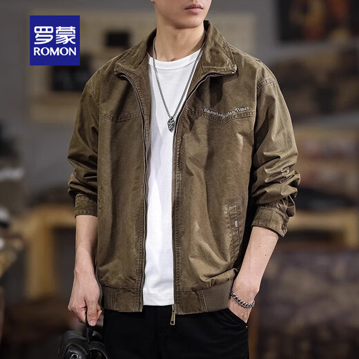 ROMON jacket men's American retro pilot autumn and winter loose trendy handsome casual plus velvet style men's work jacket coffee L (suitable weight 130-145Jin Jin equals 0.5 kg)