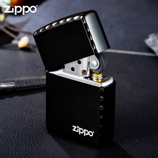 ZIPPO火机zippo 男士zippo美国进口煤油打火机定制刻字黑钛冰 单面咬边【单机无油】DY9902ZB