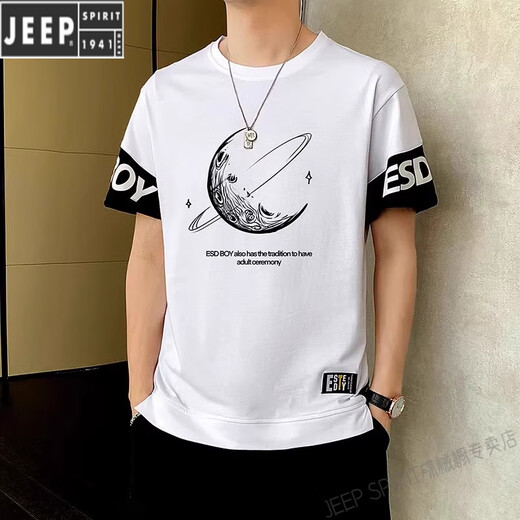 Jeep Spirit Fashion Brand Faux T-shirt T-shirt Men's Men's Summer Breathable Texture Outdoor Tendance nationale Tendage mince Coton Casual Top 9196 Black M [85-105Jin [Jin est égal à 0,5 kg]]