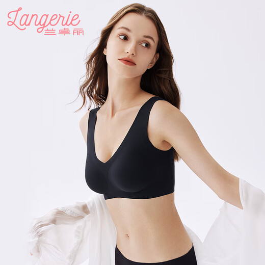 兰卓丽（Langerie）凉感内衣女背心式文胸无钢圈收副乳舒适无痕透气胸罩夏 正黑1号-花波背心款 70A 160_(适穿BC、75AB)