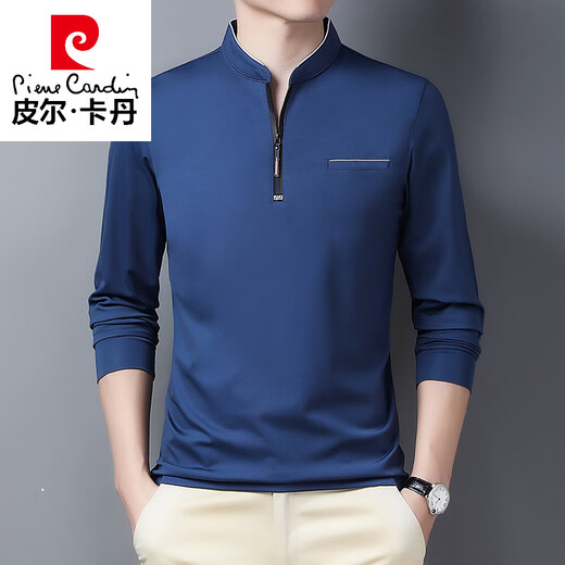 皮尔卡丹（pierre cardin）青年男士长袖t恤2025年秋季新款潮流宽松上衣服休闲立领卫衣男装 6625哈青 M 【90-110斤】
